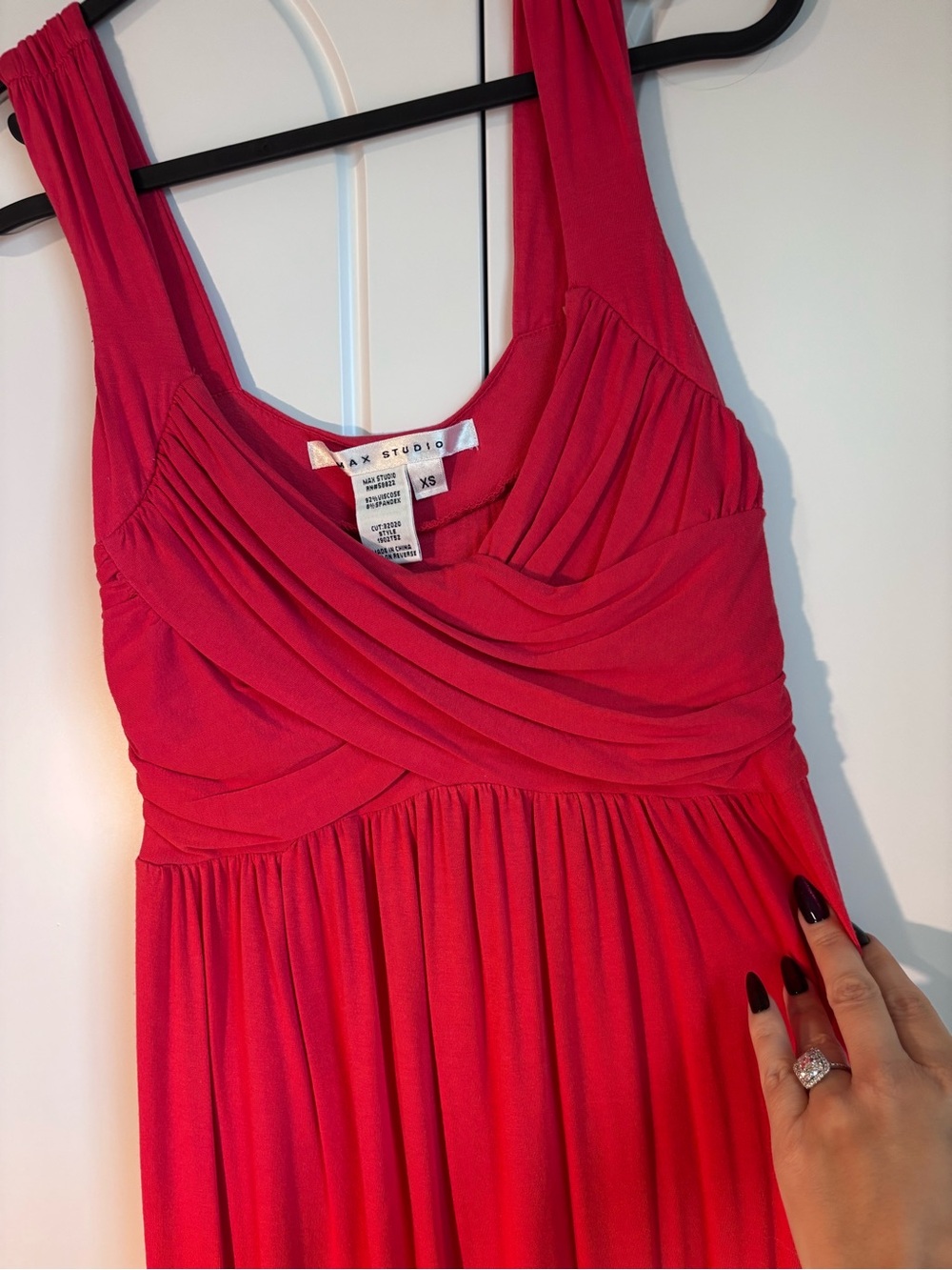 Max Studio Vibrant Red Ruched Empire Maxi Dress